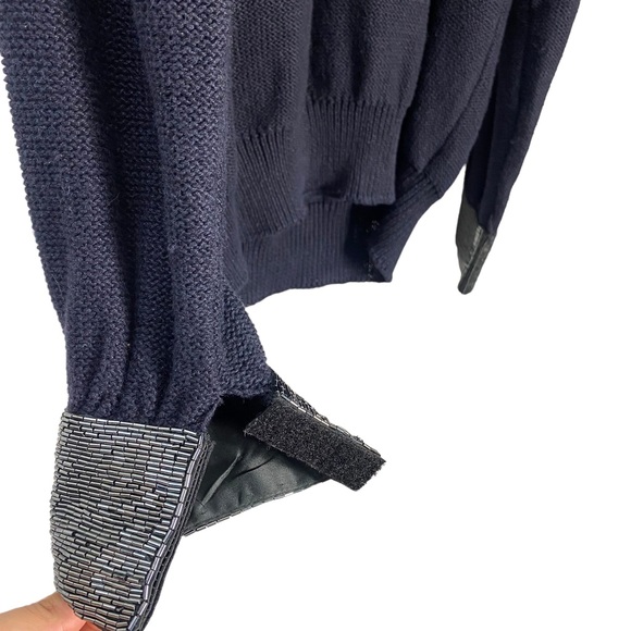VINTAGE Bonnie Boerer Sweater Size M Navy Silver Embellished 80s Holiday knit - Picture 9 of 16